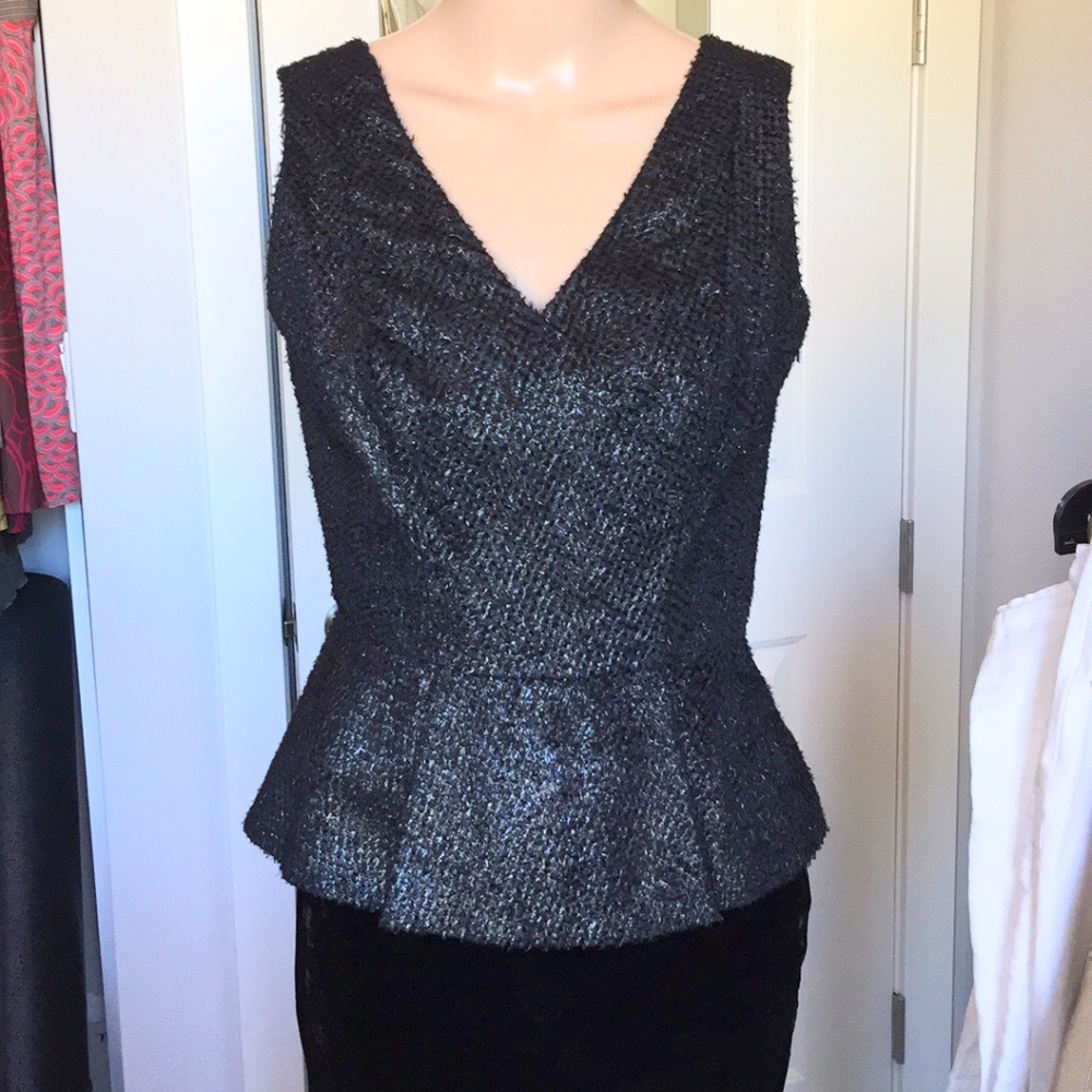 Black/Silver dressy Tahari peplum top